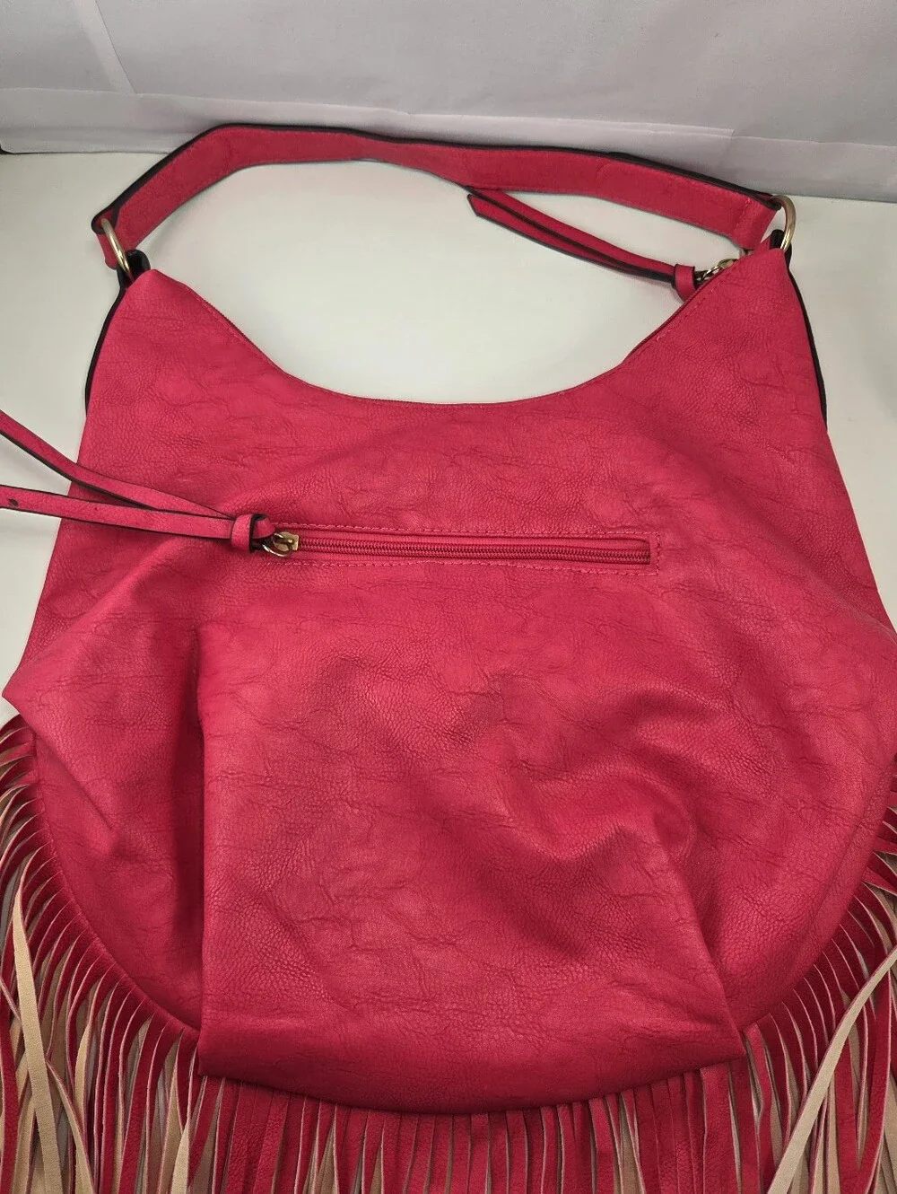 Yoki Hot Pink Fringe Faux Leather Boho Hobo Bag